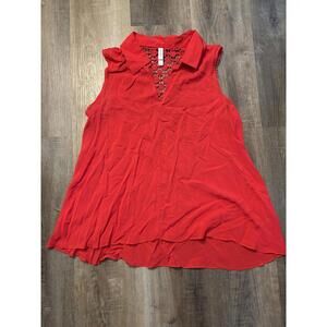 Xhilaration Women's Red Sleeveless Blouse with Lace Detailing